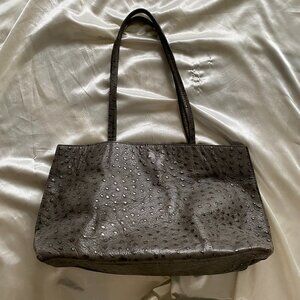 B. May Gray Genuine Ostrich Leather Shoulder Bag Rare Unique Medium
